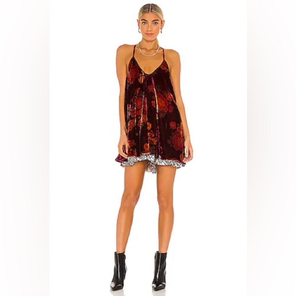 Free People Mini Dress in Plum Combo, Size XS, Color-Plum Combo.